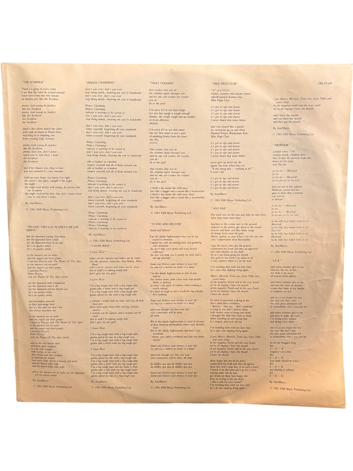 Adam And The Ants Prince Charming Vinyl - Fair - Think Vintage ltd