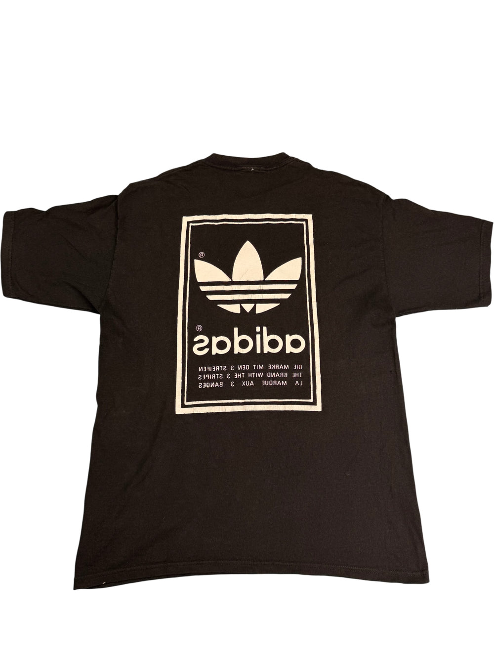 Adidas Black Logo & Reverse T-Shirt - XL - Think Vintage