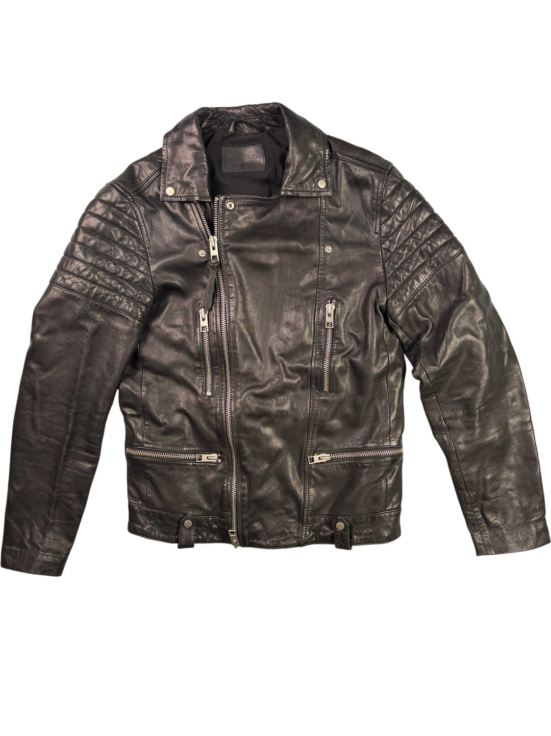 All Saints Black Leather Biker Jacket  - S - Think Vintage ltd