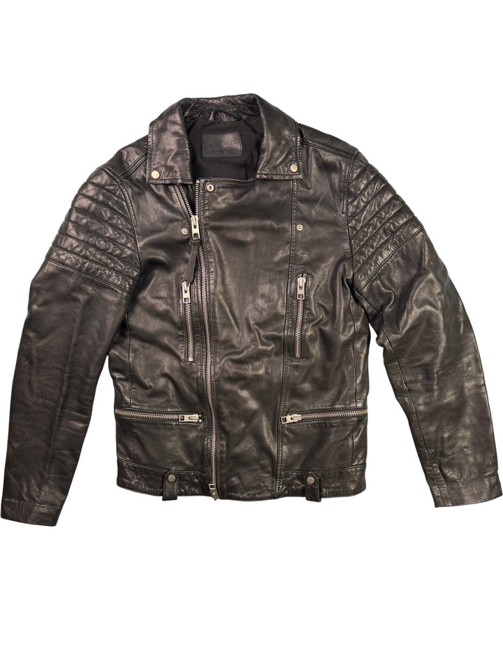 All Saints Black Leather Biker Jacket  - S - Think Vintage ltd