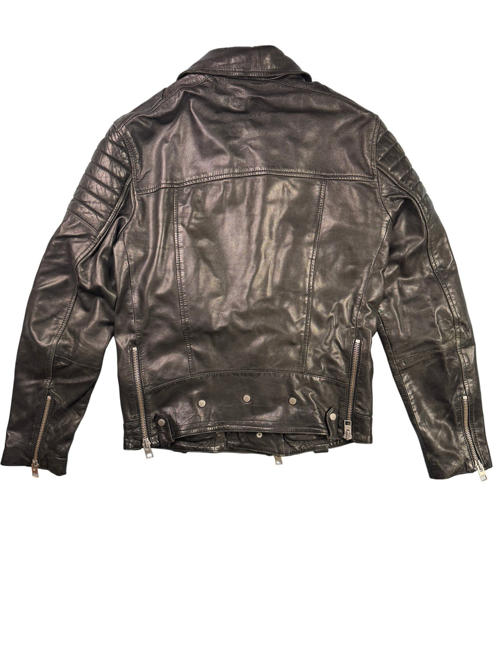 All Saints Black Leather Biker Jacket  - S - Think Vintage ltd