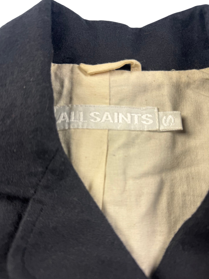 All Saints Black Wool Cropped Jacket - S - Think Vintage