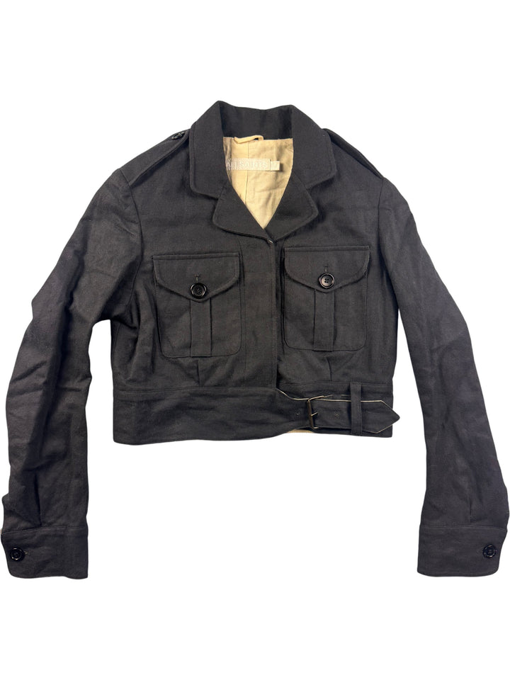 All Saints Black Wool Cropped Jacket - S - Think Vintage Online Ltd