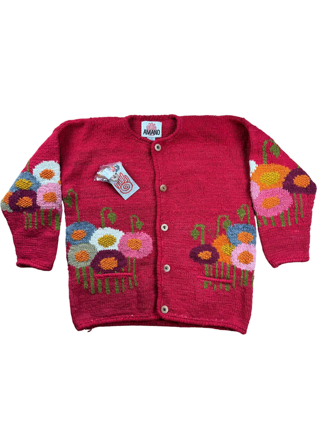 Amano Wool Floral Knit Cardigan - XL - Think Vintage ltd