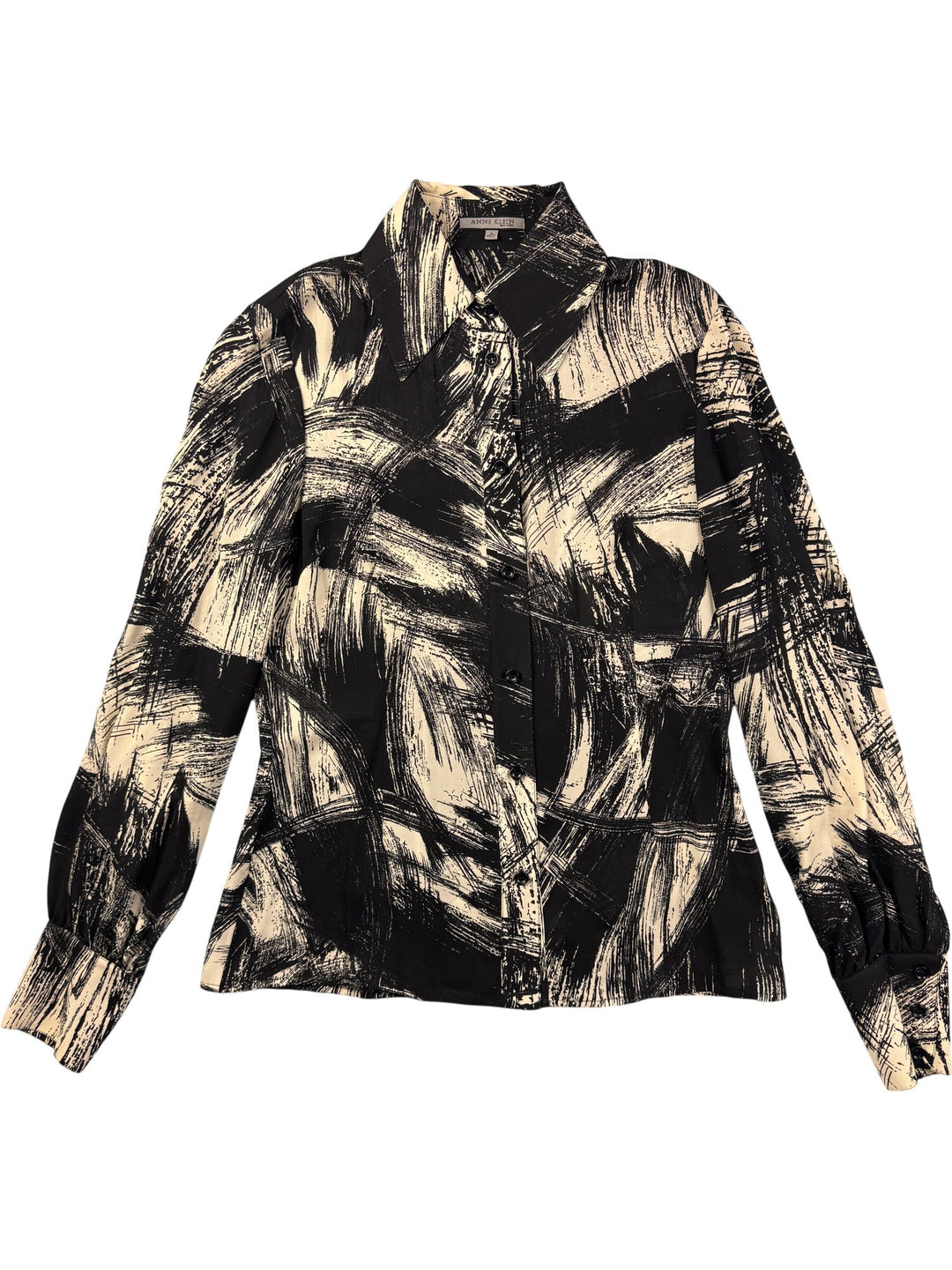 Anne Klein Black and White Silk Blouse - M - Think Vintage ltd