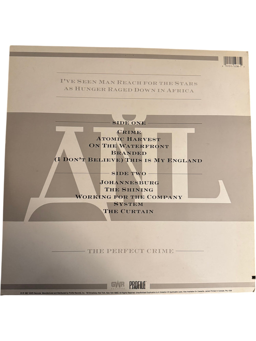 Anti Nowhere League 'The Perfect Crime' LP - Good - Think Vintage ltd