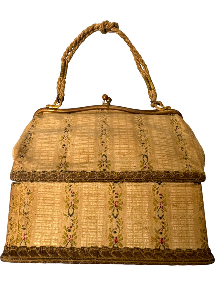 Antique Edwardian Floral Beige Silk Purse - Think Vintage
