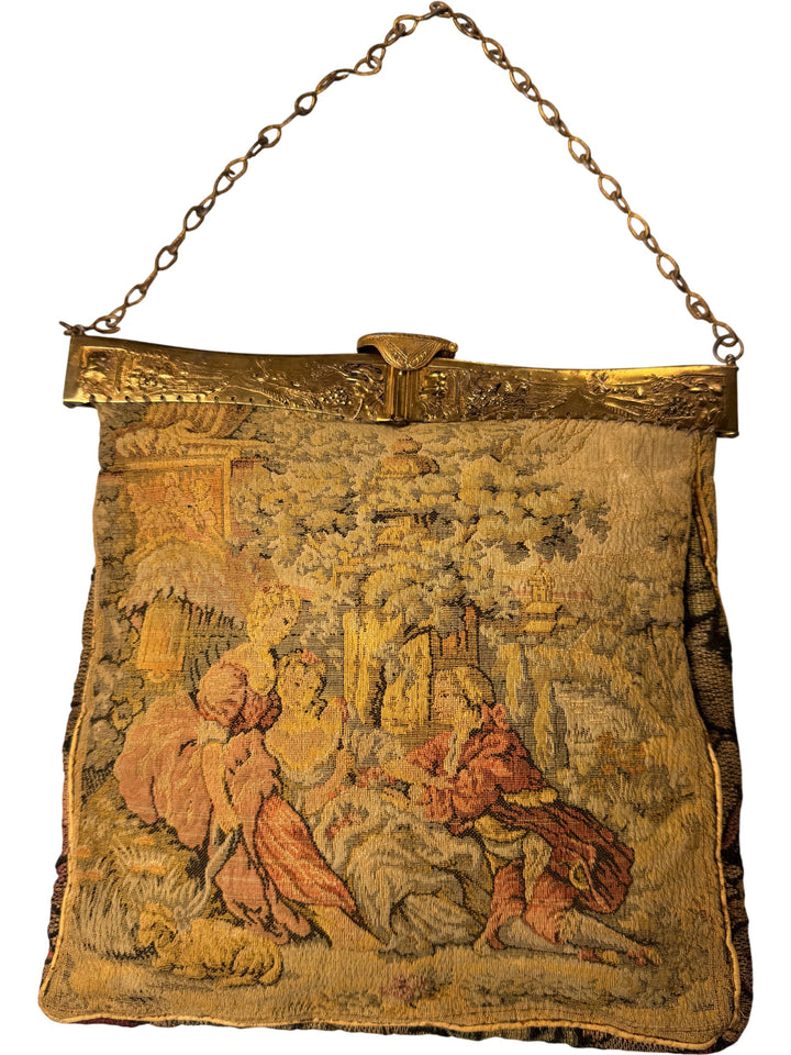 Antique Tapestry Handbag With Chain Handle - Think Vintage