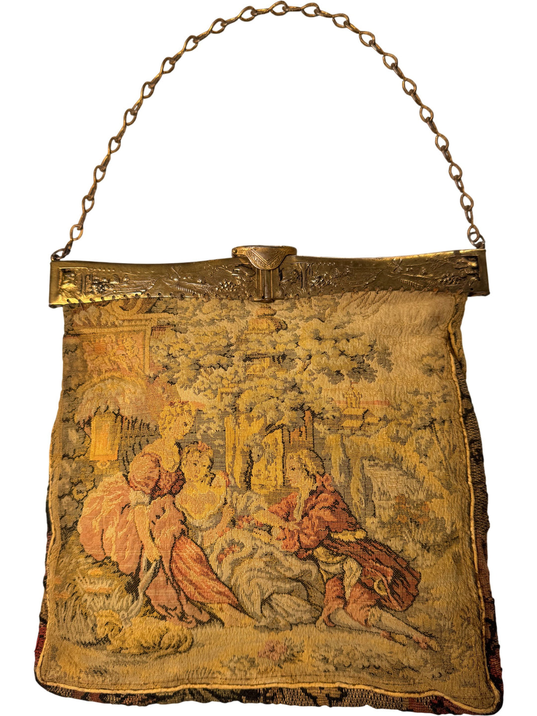 Antique Tapestry Handbag With Chain Handle - Think Vintage