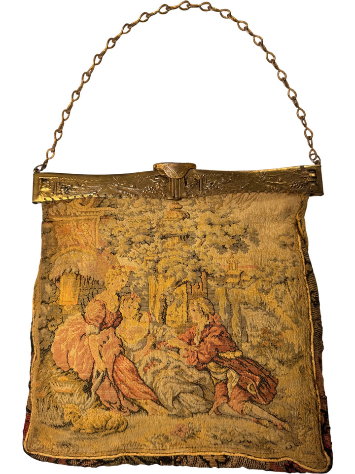 Antique Tapestry Handbag With Chain Handle - Think Vintage