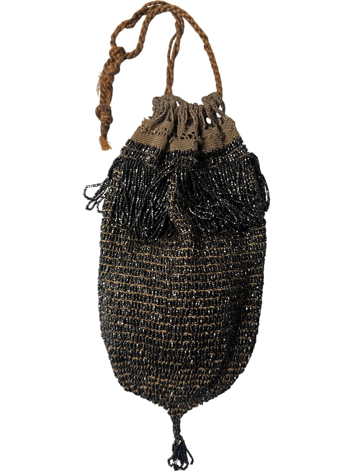 Antique Victorian Beaded Crochet Drawstring Purse - Think Vintage