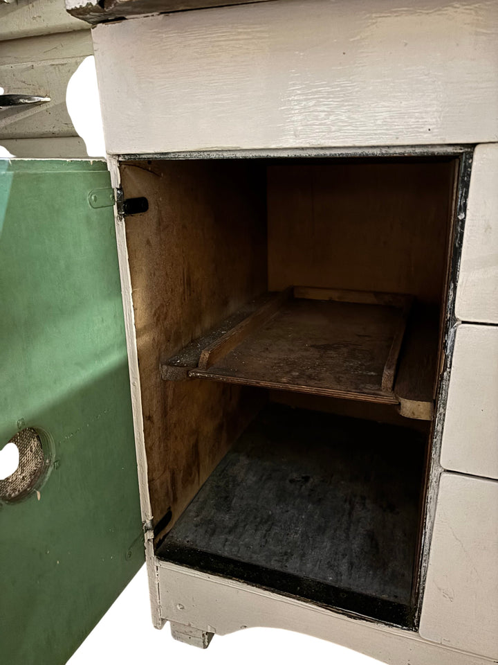 Antique White Kitchen Hutch With Glass Doors - Think Vintage