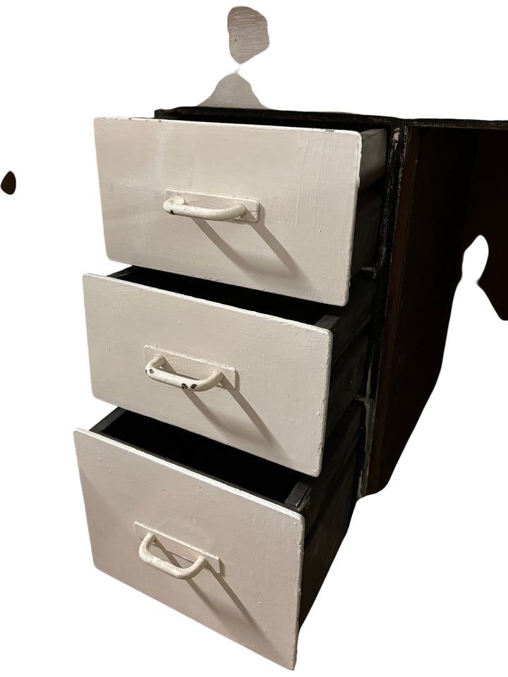 Antique White Kitchen Hutch With Glass Doors - Think Vintage