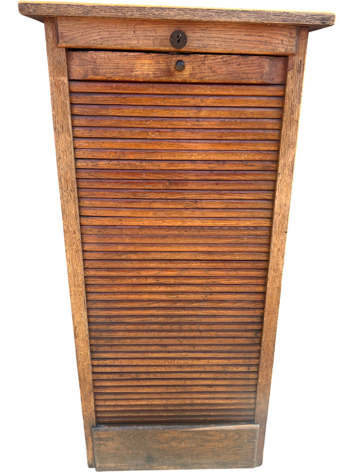 Antique Wooden Tambour Front Cabinet - Think Vintage