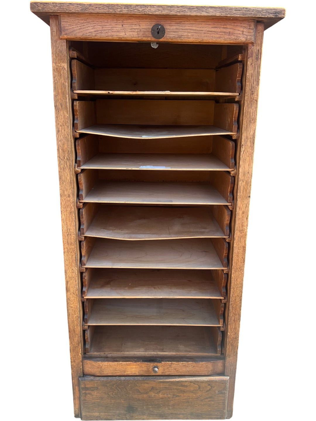 Antique Wooden Tambour Front Cabinet - Think Vintage