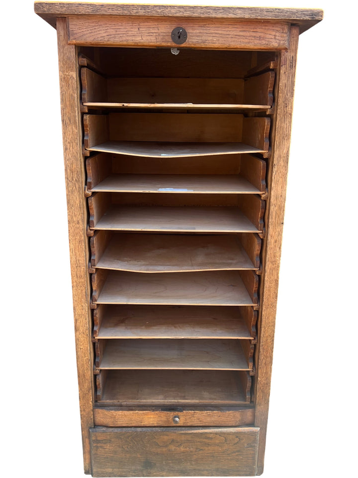 Antique Wooden Tambour Front Cabinet - Think Vintage