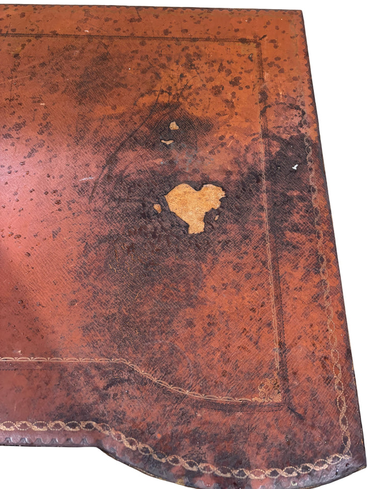 Antique Writing Desk With Drawers And Leather Inlay - Think Vintage