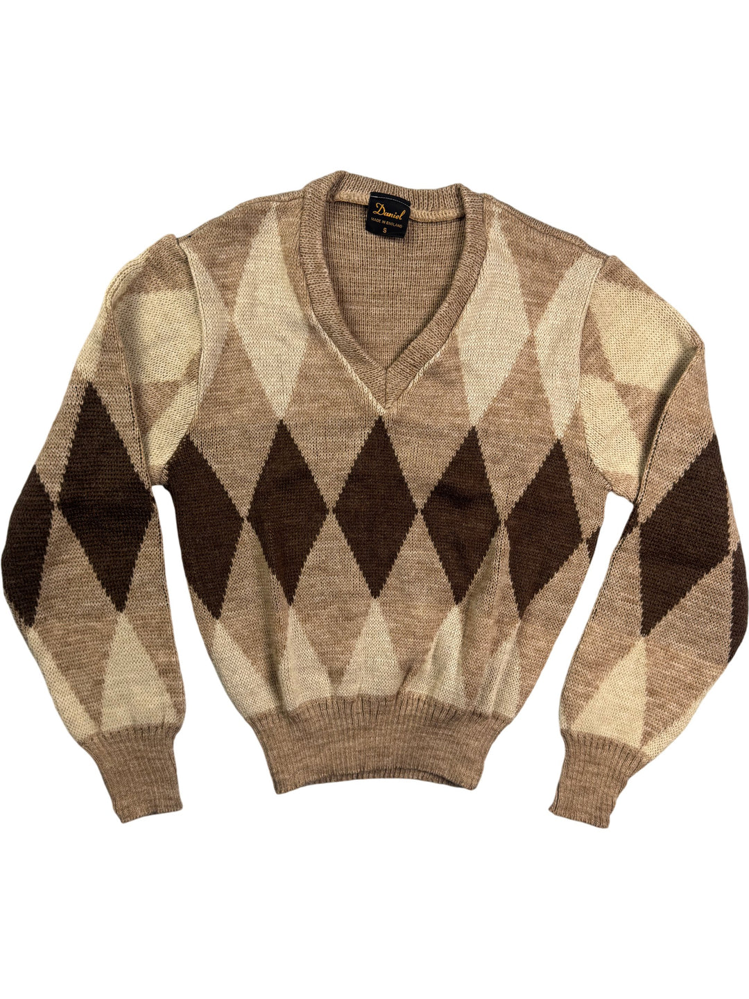 Argyle Patterned V-Neck Sweater - S - Think Vintage ltd