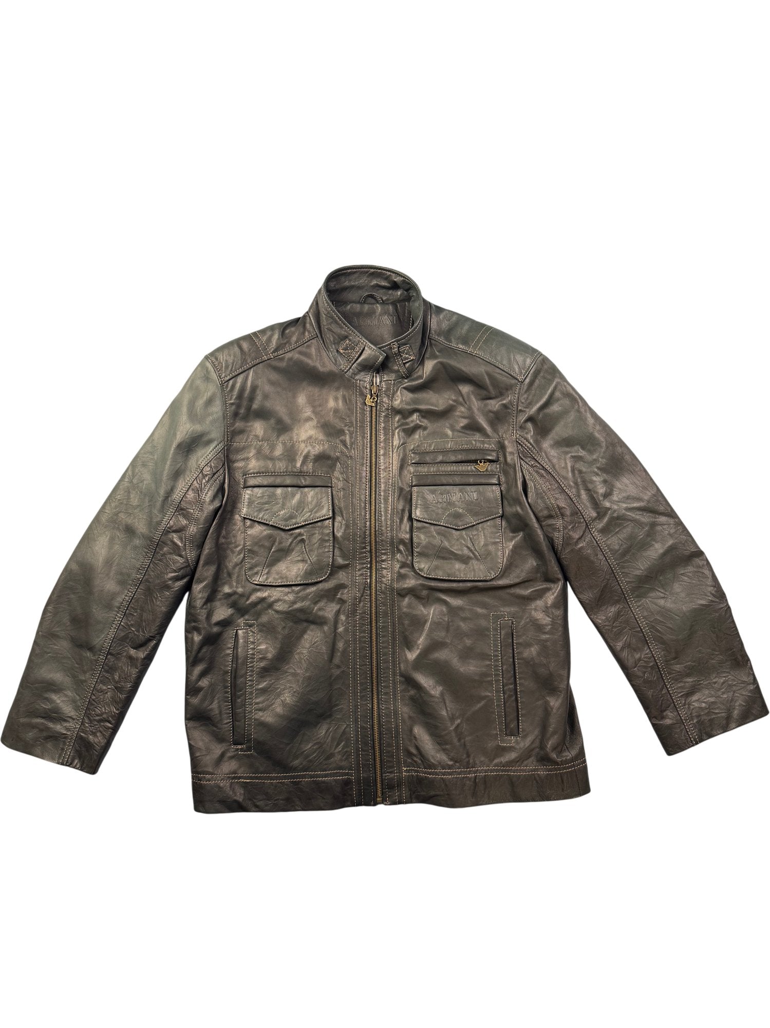 Armani Leather Jacket - XL - Think Vintage ltd