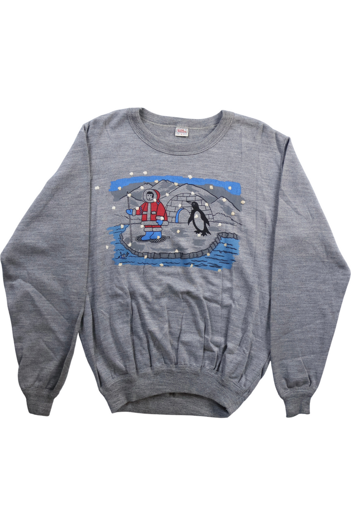 Artic Print Crew Neck Sweatshirt - L - Think Vintage