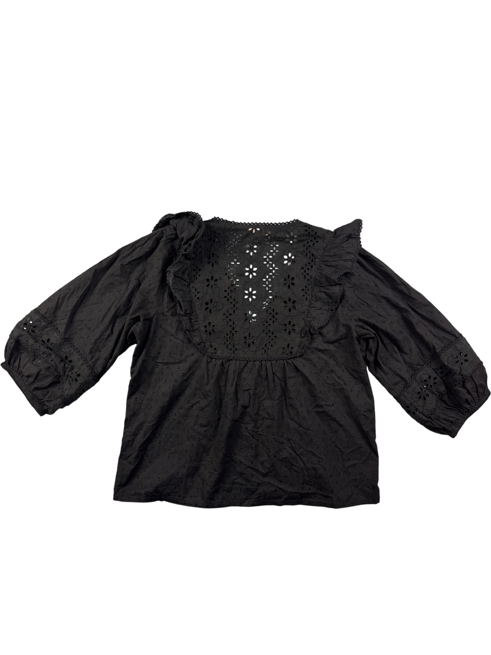Aspiga Black Embroidered Cotton Blouse - L - Think Vintage