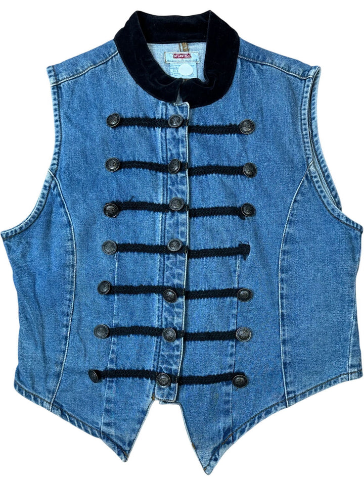 Atlas Denim Vest with Black Velvet Trim - M