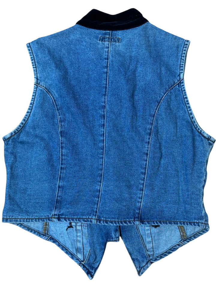 Atlas Denim Vest with Black Velvet Trim - M