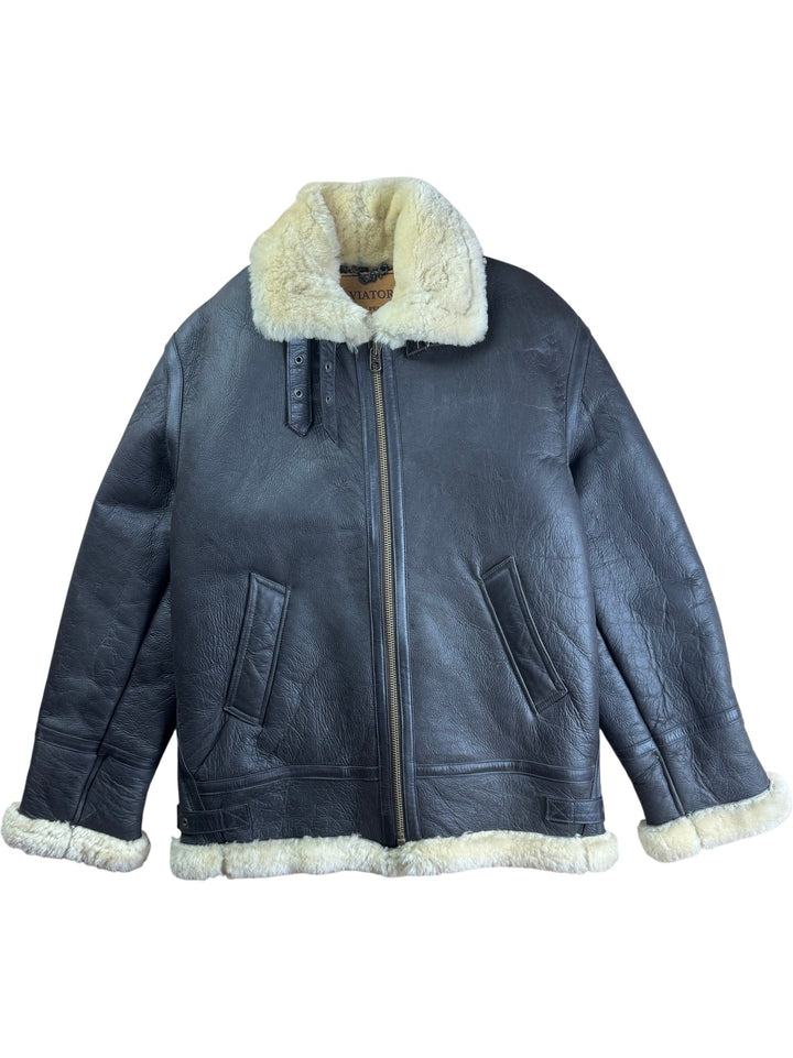 Aviator Shearling Bomber Jacket - M - Think Vintage ltd