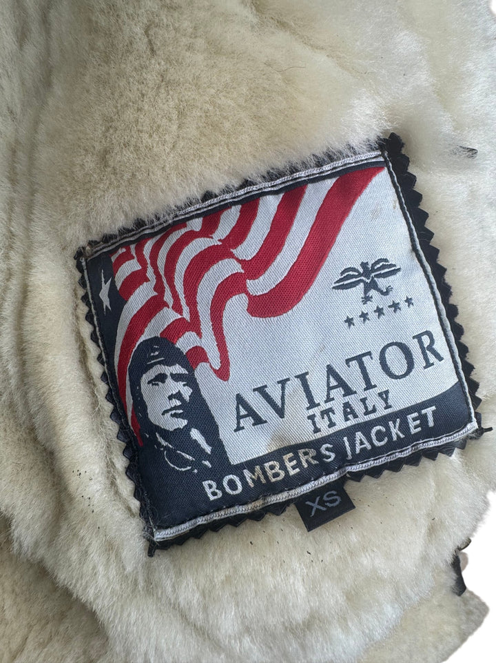 Aviator Shearling Bomber Jacket - M - Think Vintage ltd