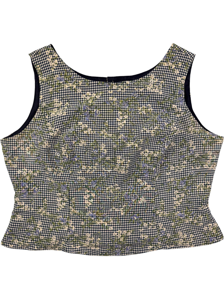 BHS Floral Checkered Crop Top - XL - Think Vintage