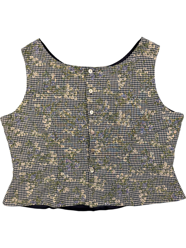 BHS Floral Checkered Crop Top - XL - Think Vintage Online Ltd