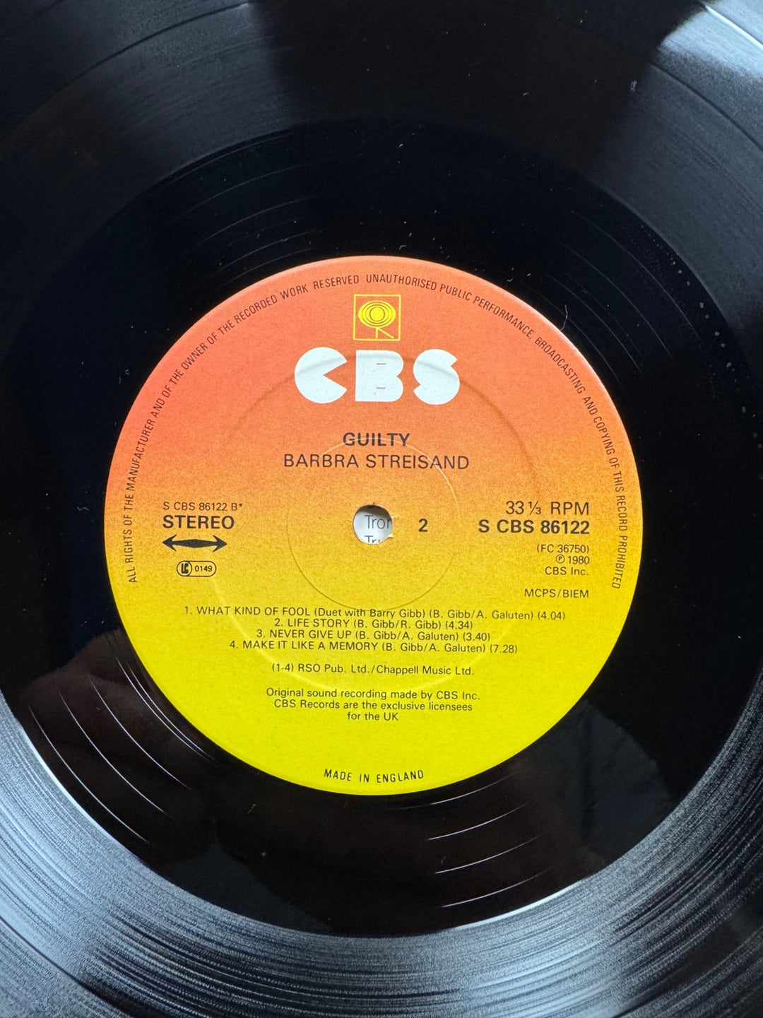 Barbra Streisand Guilty Vinyl Record - Very Good