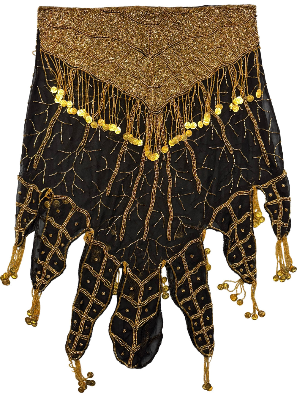 Beaded Fringe Black Shawl - Think Vintage