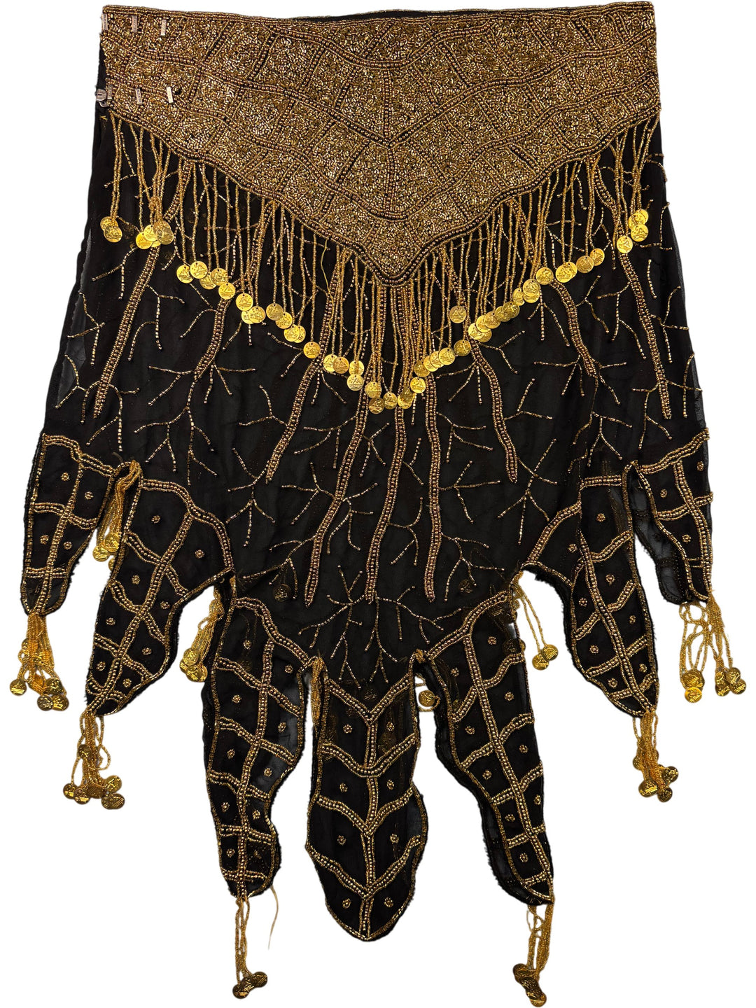 Beaded Fringe Black Shawl - Think Vintage Online Ltd