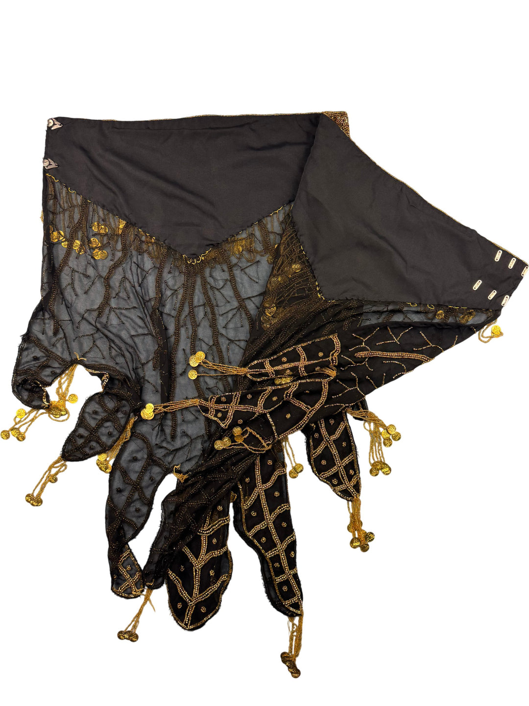 Beaded Fringe Black Shawl - Think Vintage Online Ltd