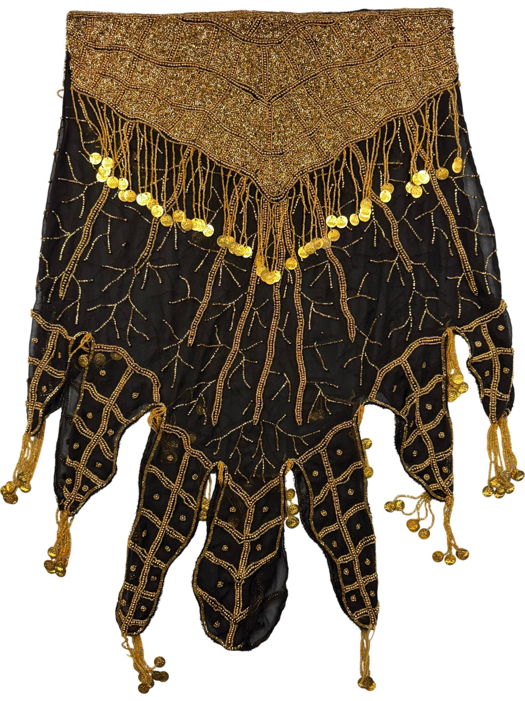 Beaded Fringe Black Shawl - Think Vintage ltd