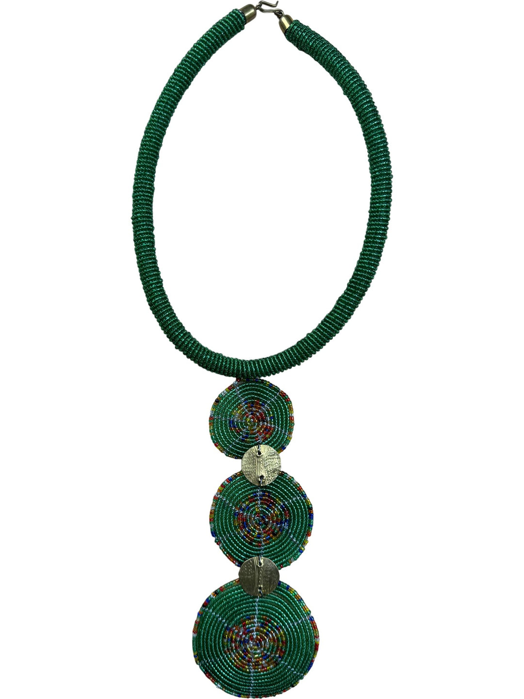 Beaded Green Pendant Necklace - Think Vintage ltd