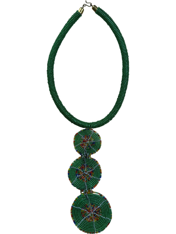 Beaded Green Pendant Necklace - Think Vintage ltd