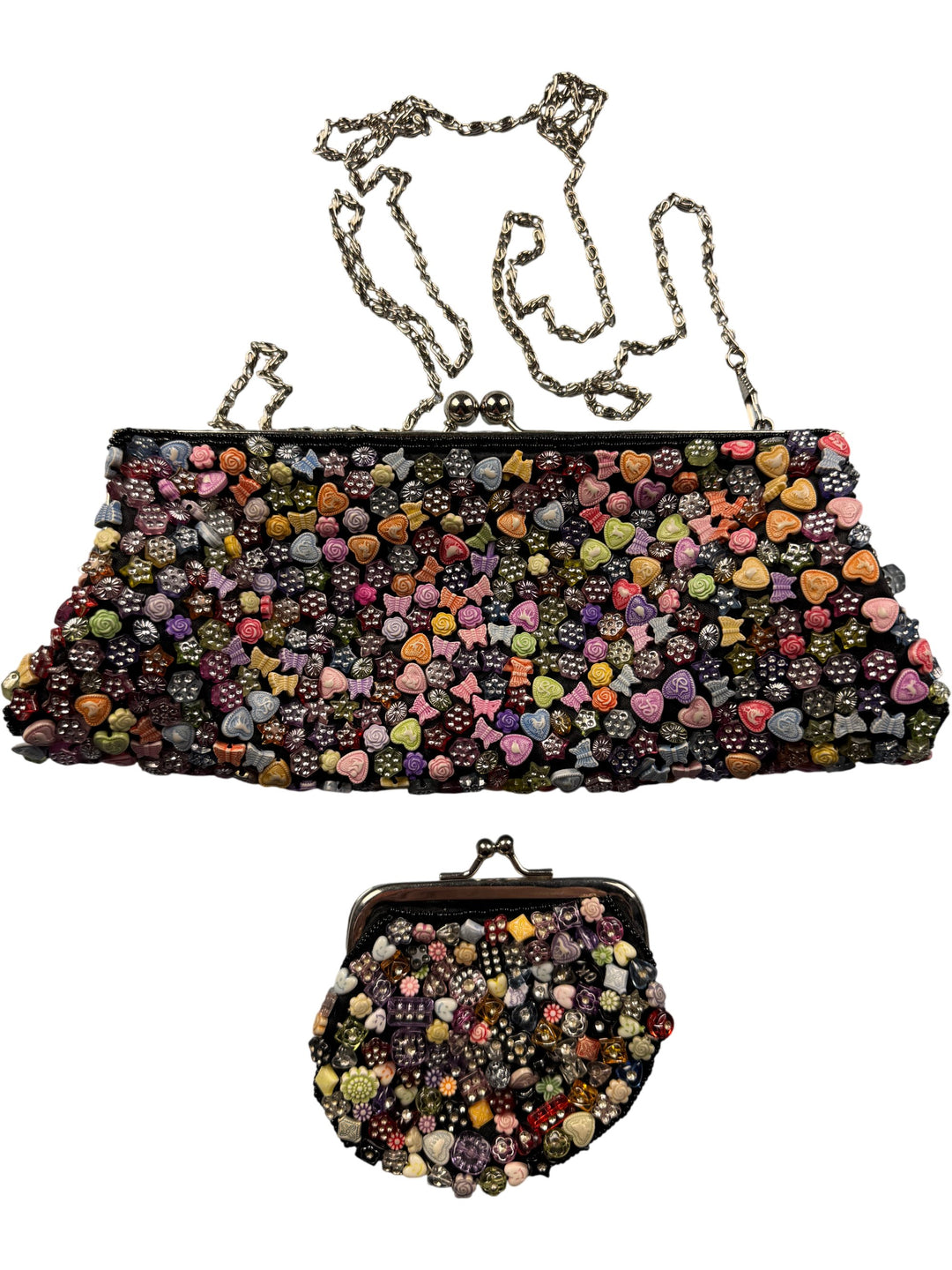 Beaded Multicolor Clutch Bag with Chain Strap - Think Vintage