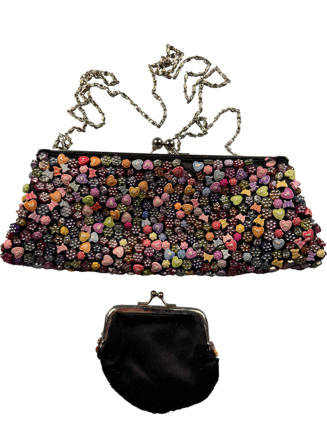 Beaded Multicolor Clutch Bag with Chain Strap - Think Vintage Online Ltd