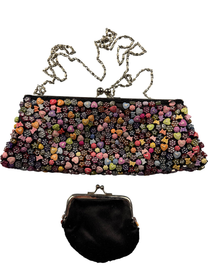 Beaded Multicolor Clutch Bag with Chain Strap - Think Vintage Online Ltd
