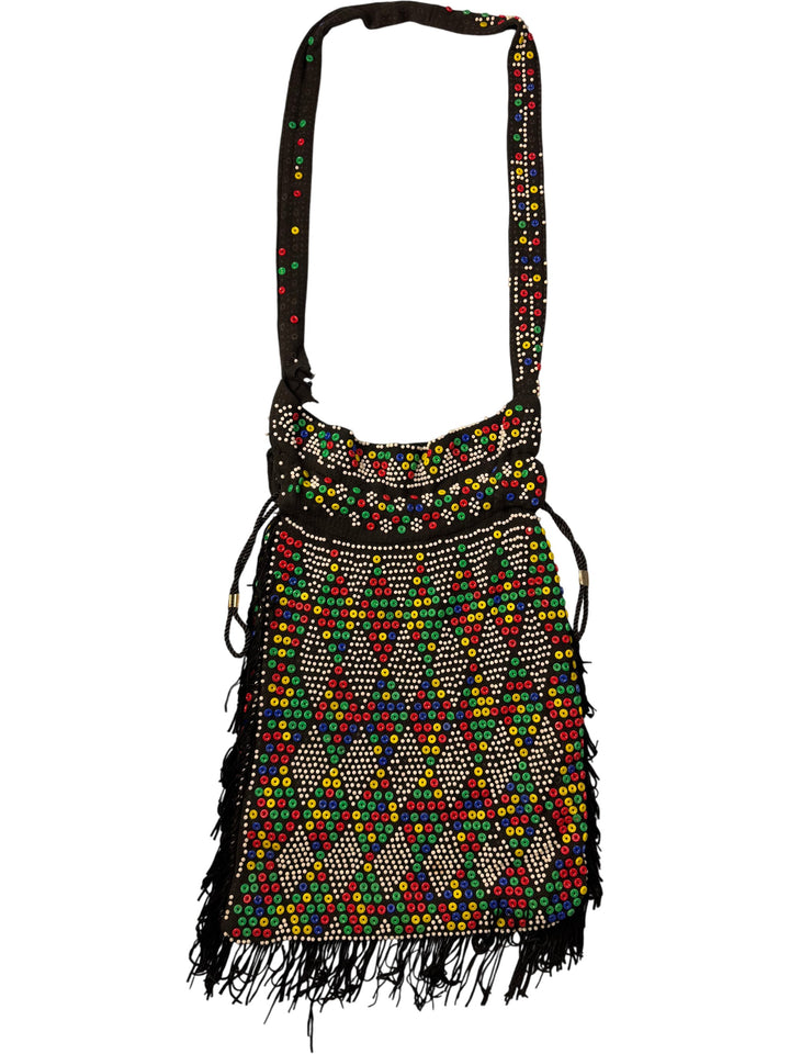 Beaded Multicolour Fringe Baguette Handbag - Think Vintage