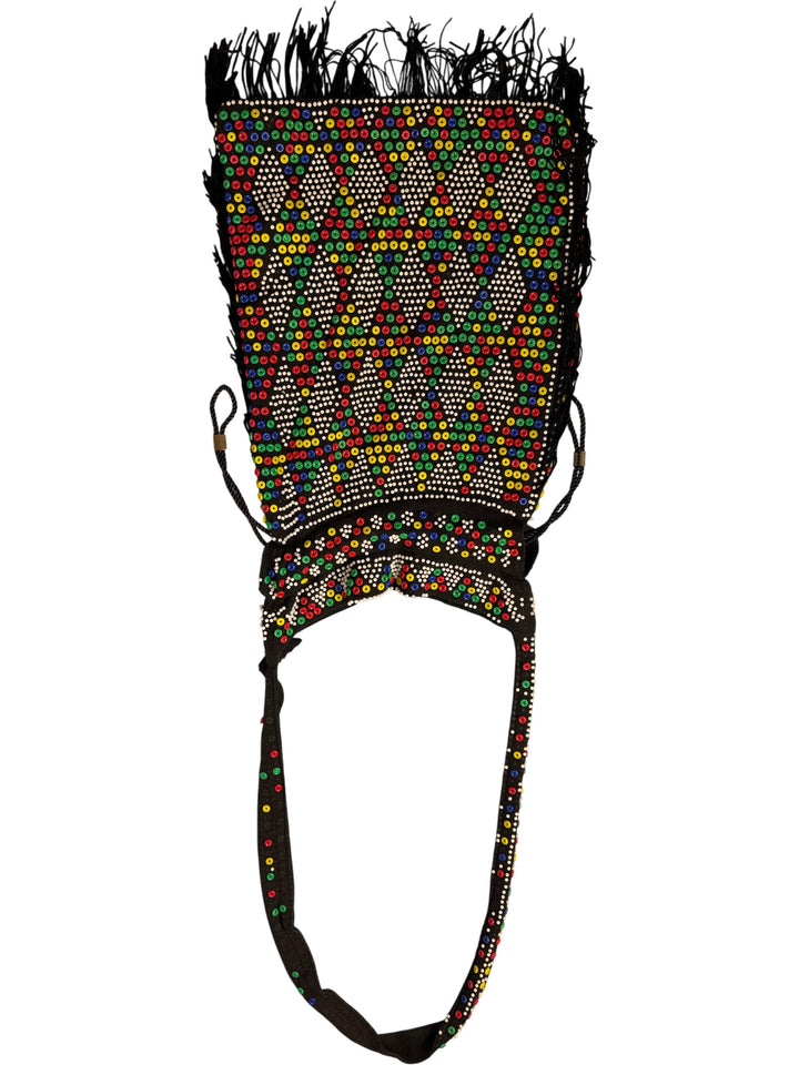Beaded Multicolour Fringe Baguette Handbag - Think Vintage