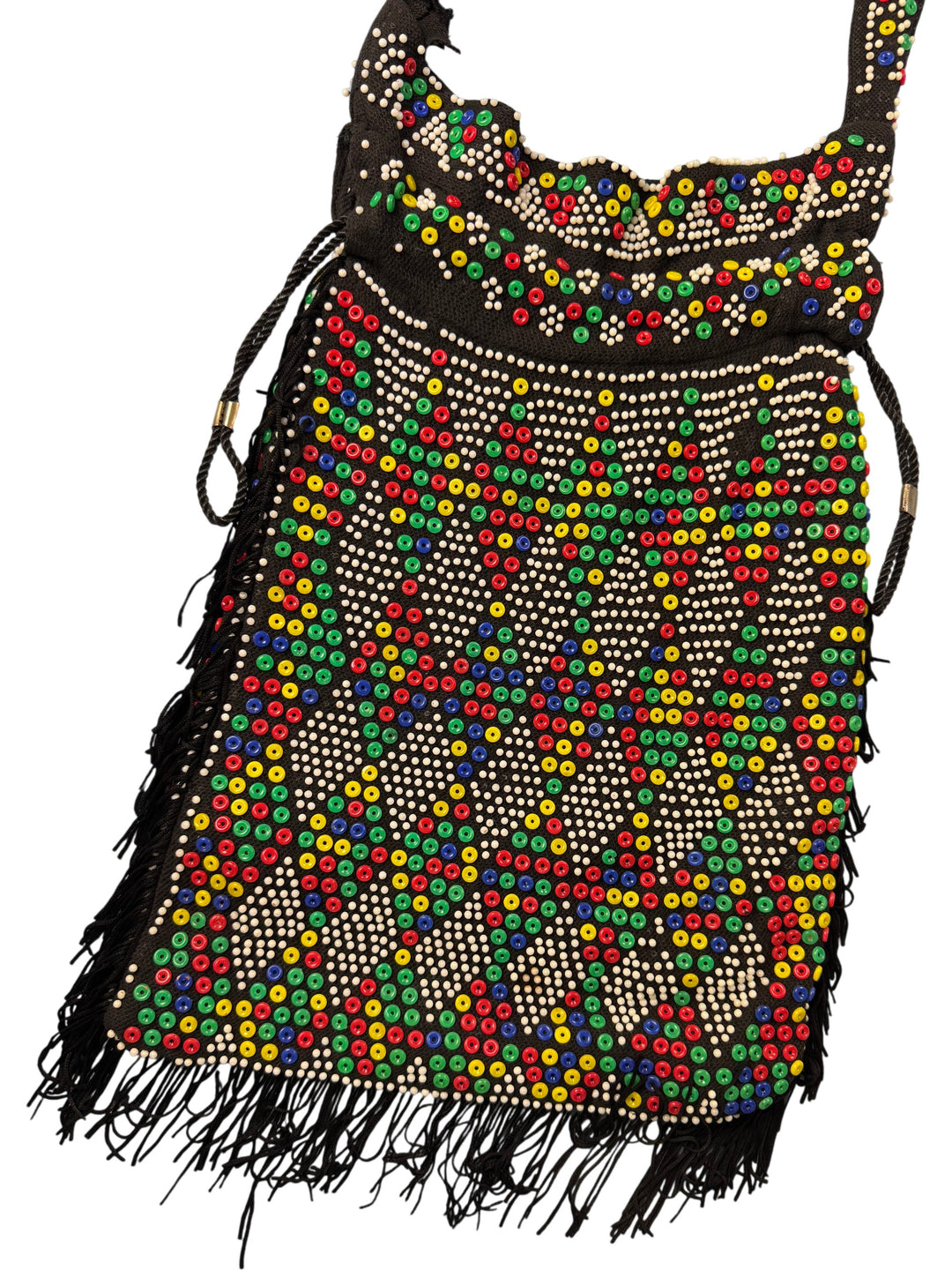 Beaded Multicolour Fringe Baguette Handbag - Think Vintage