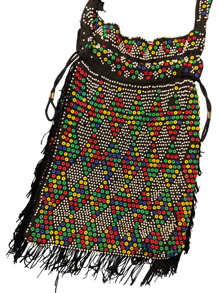 Beaded Multicolour Fringe Baguette Handbag - Think Vintage