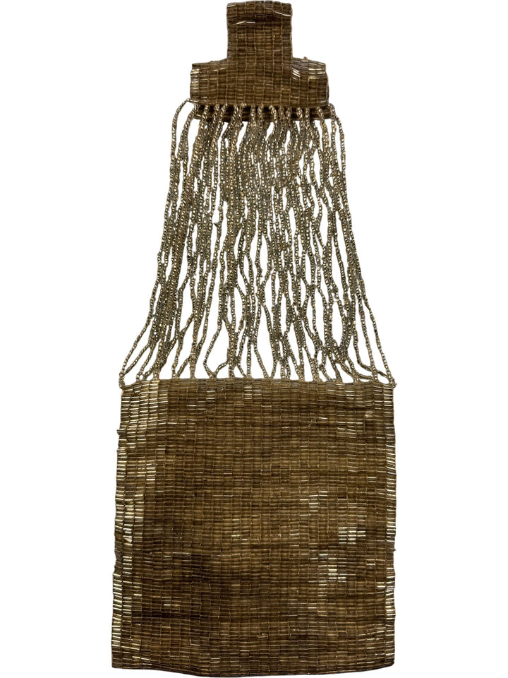 Beaded Trim Gold Fringe Handbag