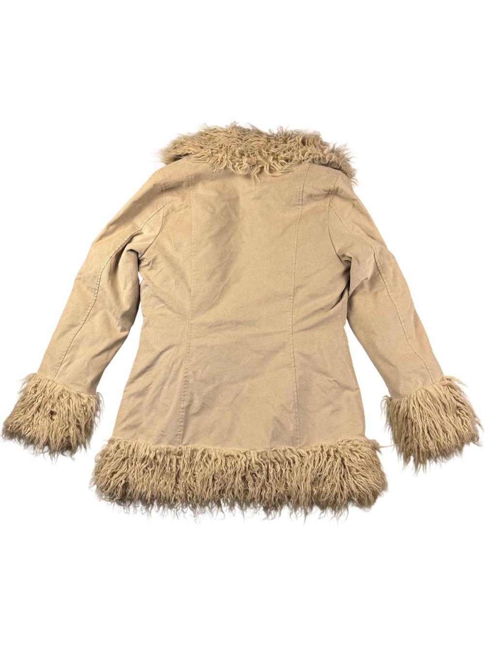 Beige Faux Fur Trim Jacket - M - Think Vintage ltd