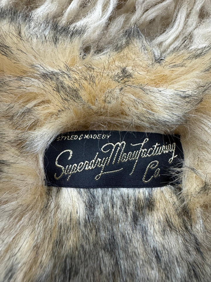 Beige Faux Fur Trim Jacket - M - Think Vintage ltd