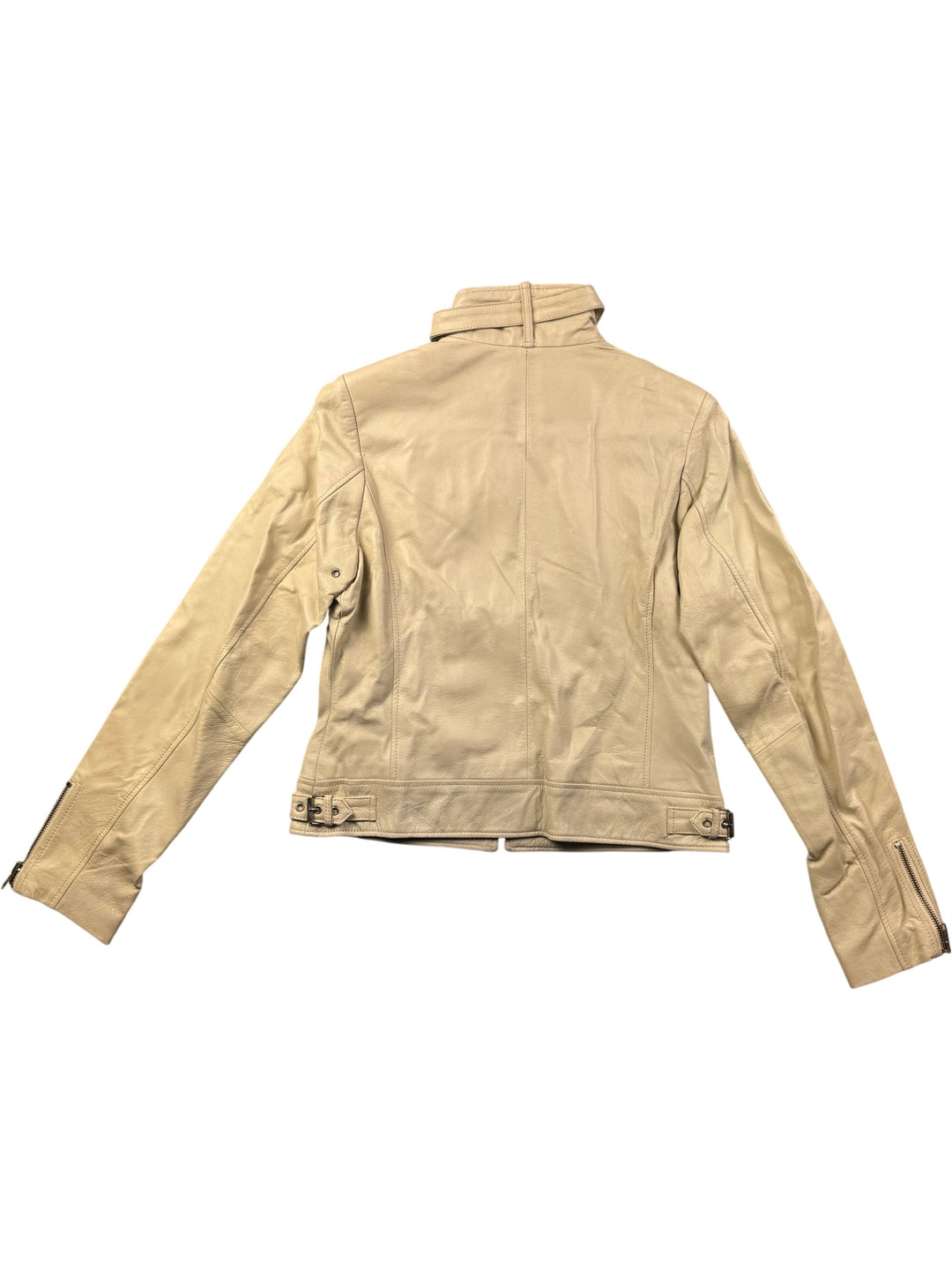 Beige Leather Jacket With Zipper Details - M