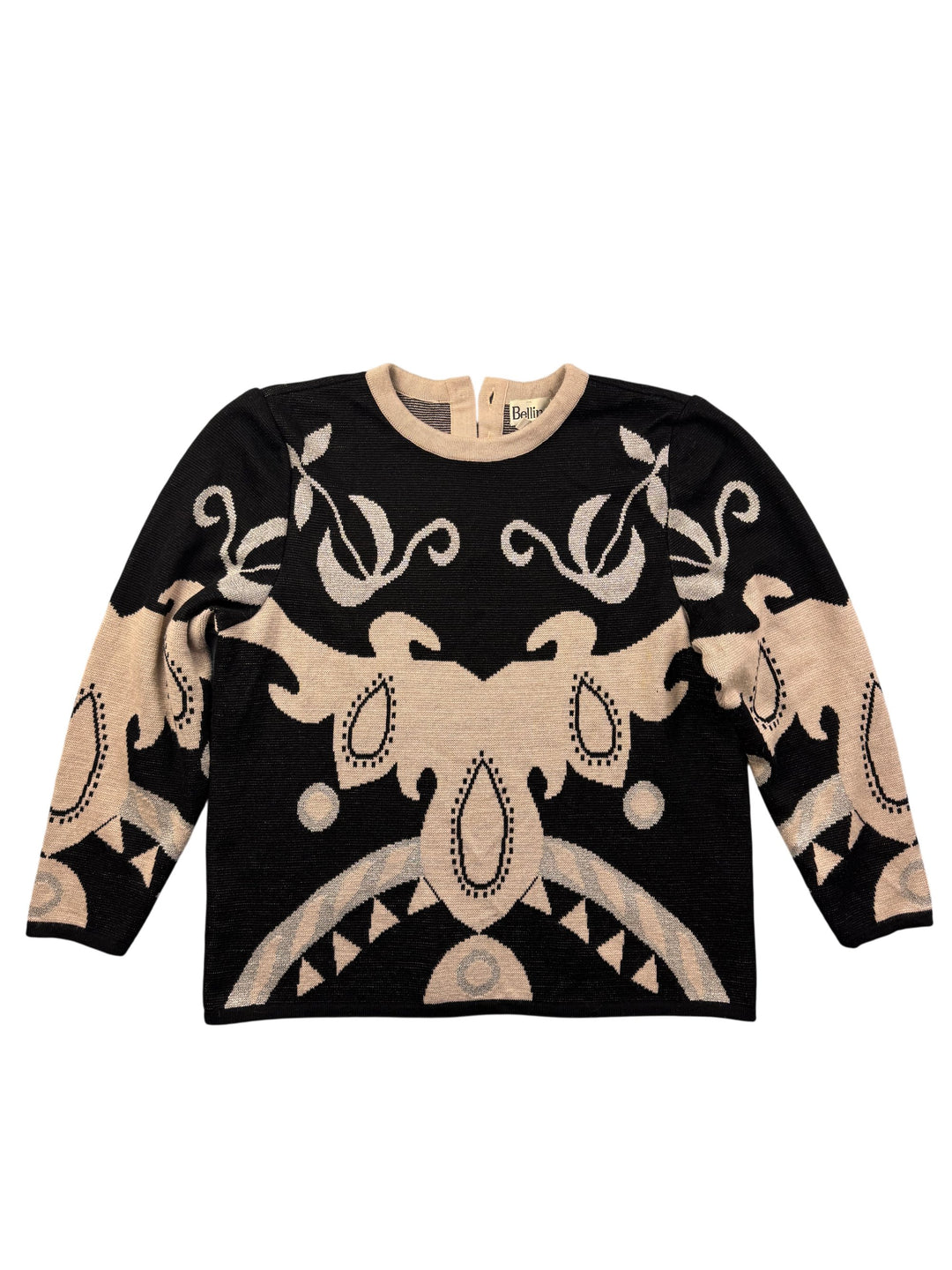 Bellino Black Beige Patterned Sweater - L